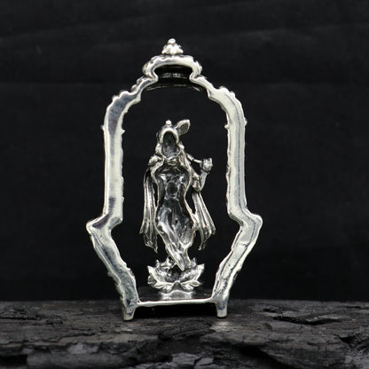 Handmade 925 Sterling silver Lord Krishna idol with flute, standing decorative statue for puja and spiritual gift.
