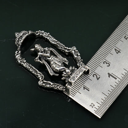 925 Sterling silver Lord Krishna idol with flute, standing statue in antique design, ideal for puja, decor, or gifting.