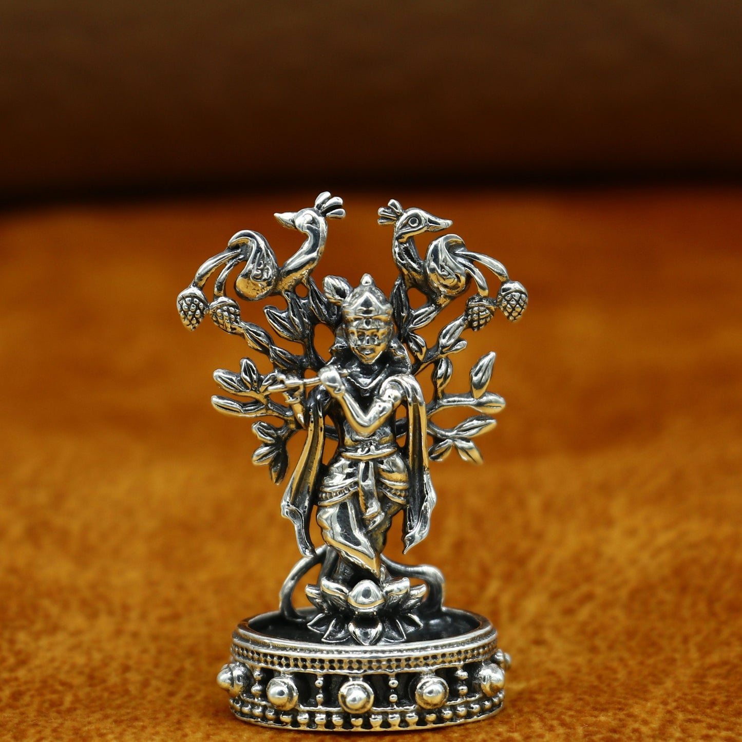 925 Sterling silver handmade antique design Idols Lord Krishna with flute standing Statue figurine, puja articles decorative gift art17 - TRIBAL ORNAMENTS