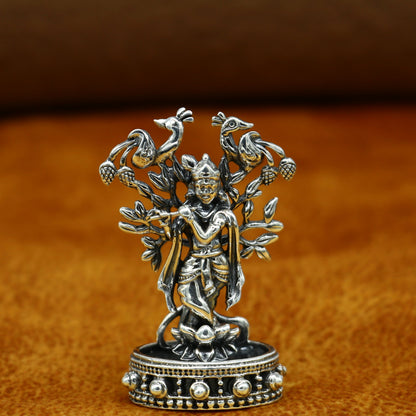925 Sterling silver handmade antique design Idols Lord Krishna with flute standing Statue figurine, puja articles decorative gift art17 - TRIBAL ORNAMENTS