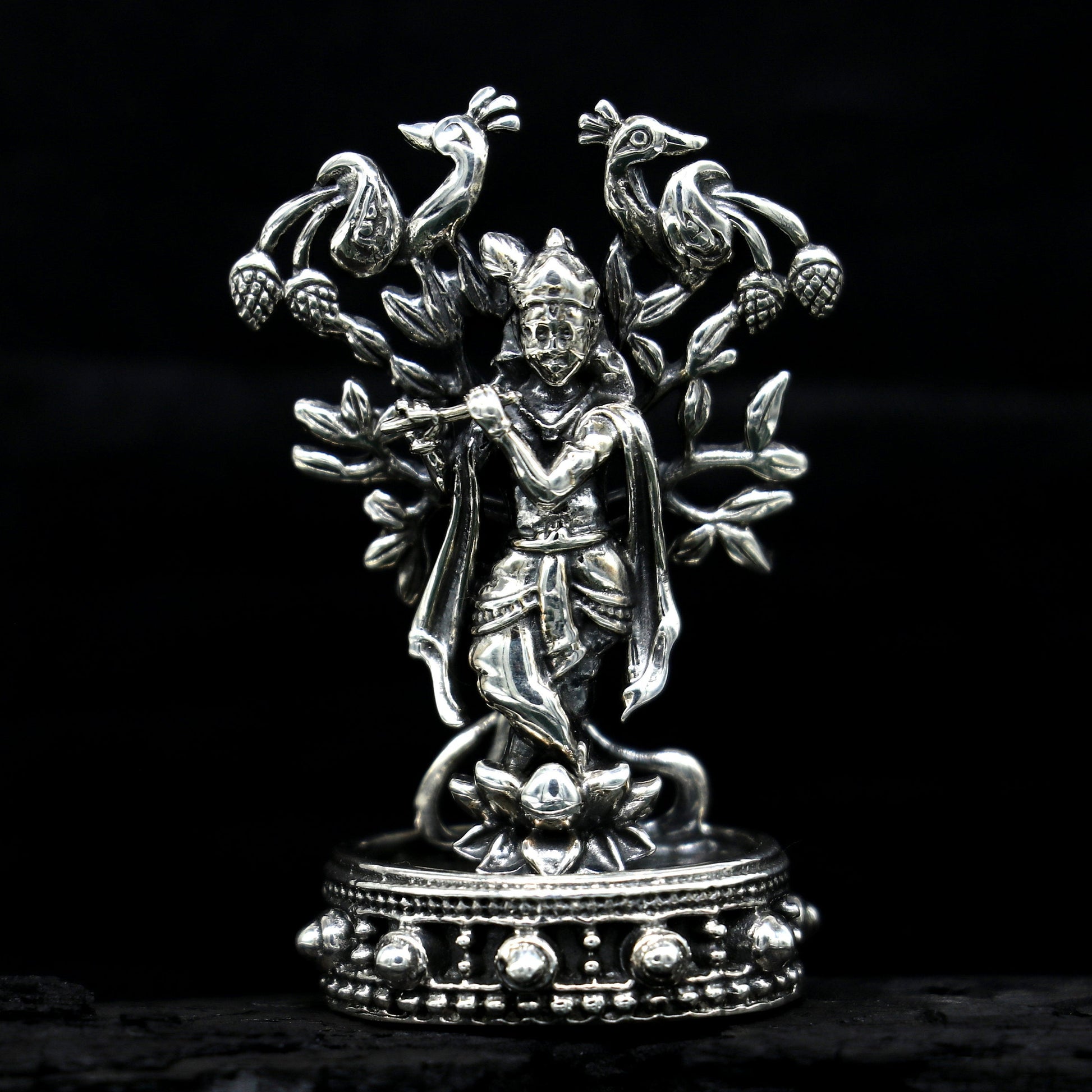 925 Sterling silver handmade antique design Idols Lord Krishna with flute standing Statue figurine, puja articles decorative gift art17 - TRIBAL ORNAMENTS