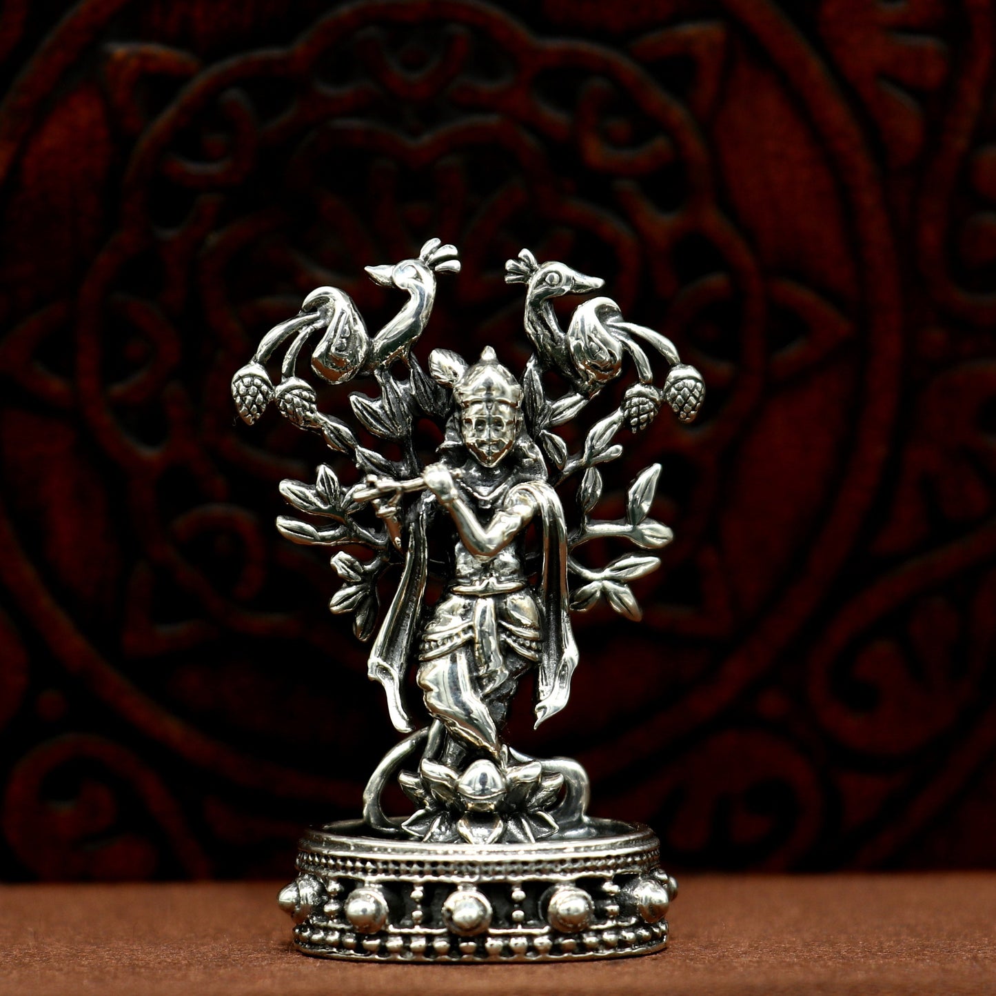 925 Sterling silver handmade antique design Idols Lord Krishna with flute standing Statue figurine, puja articles decorative gift art17 - TRIBAL ORNAMENTS