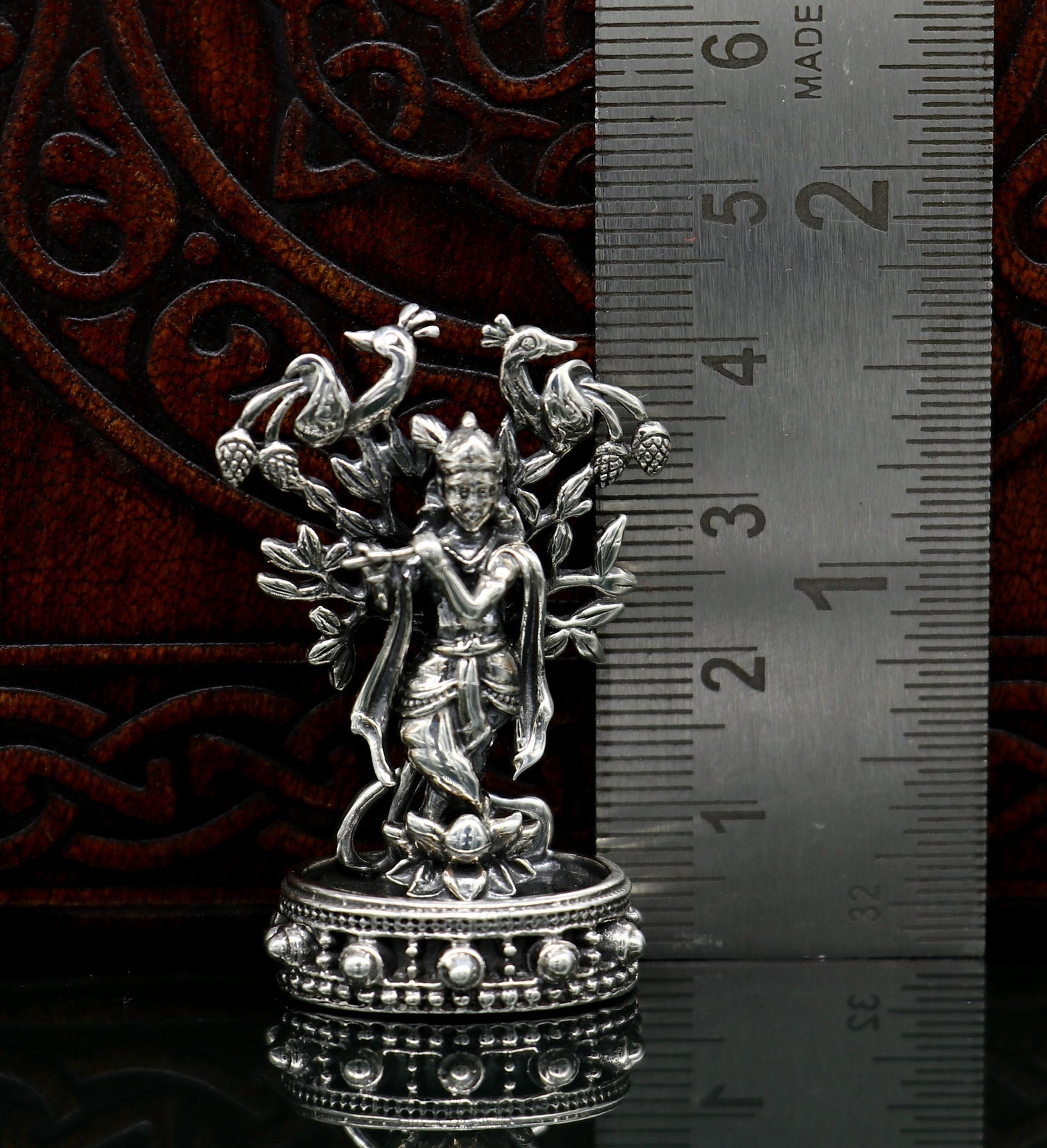 925 Sterling silver handmade antique design Idols Lord Krishna with flute standing Statue figurine, puja articles decorative gift art17 - TRIBAL ORNAMENTS