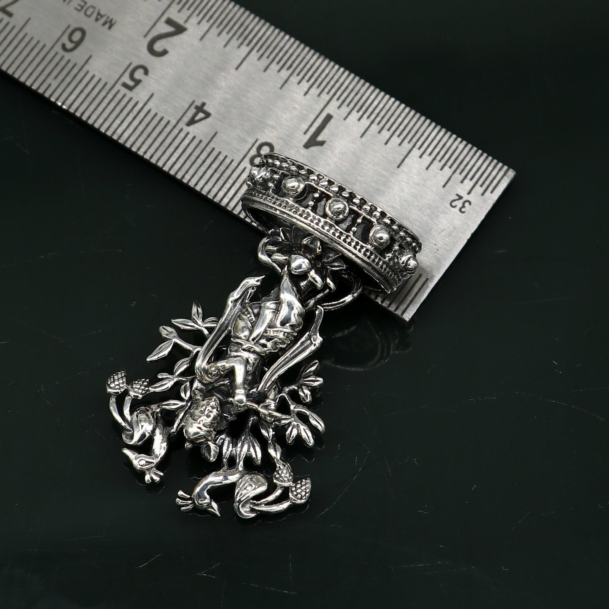 925 Sterling silver handmade antique design Idols Lord Krishna with flute standing Statue figurine, puja articles decorative gift art17 - TRIBAL ORNAMENTS