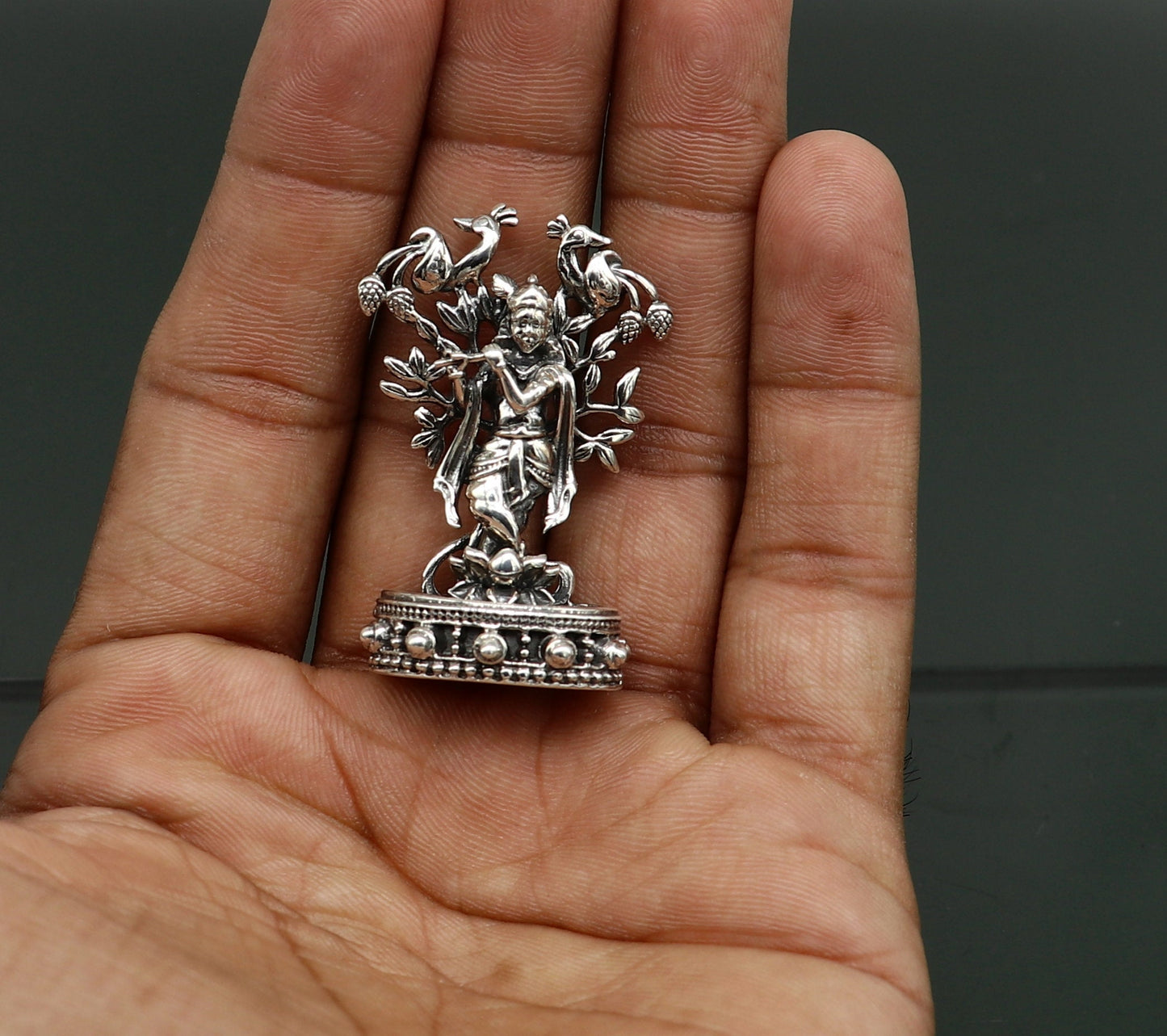 925 Sterling silver handmade antique design Idols Lord Krishna with flute standing Statue figurine, puja articles decorative gift art17 - TRIBAL ORNAMENTS