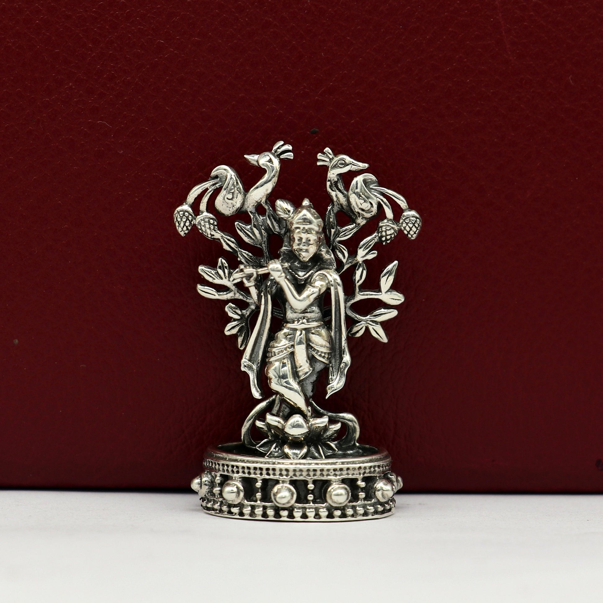 925 Sterling silver handmade antique design Idols Lord Krishna with flute standing Statue figurine, puja articles decorative gift art17 - TRIBAL ORNAMENTS