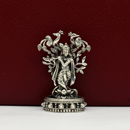 925 Sterling silver handmade antique design Idols Lord Krishna with flute standing Statue figurine, puja articles decorative gift art17 - TRIBAL ORNAMENTS