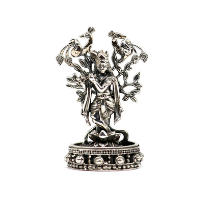 925 Sterling silver handmade antique design Idols Lord Krishna with flute standing Statue figurine, puja articles decorative gift art37 - TRIBAL ORNAMENTS