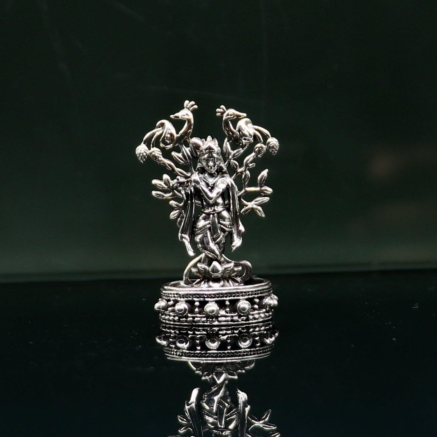 925 Sterling silver handmade antique design Idols Lord Krishna with flute standing Statue figurine, puja articles decorative gift art37 - TRIBAL ORNAMENTS