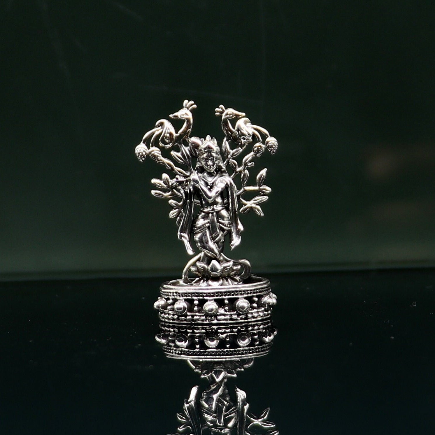 925 Sterling silver handmade antique design Idols Lord Krishna with flute standing Statue figurine, puja articles decorative gift art37 - TRIBAL ORNAMENTS