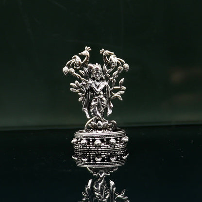 925 Sterling silver handmade antique design Idols Lord Krishna with flute standing Statue figurine, puja articles decorative gift art37 - TRIBAL ORNAMENTS