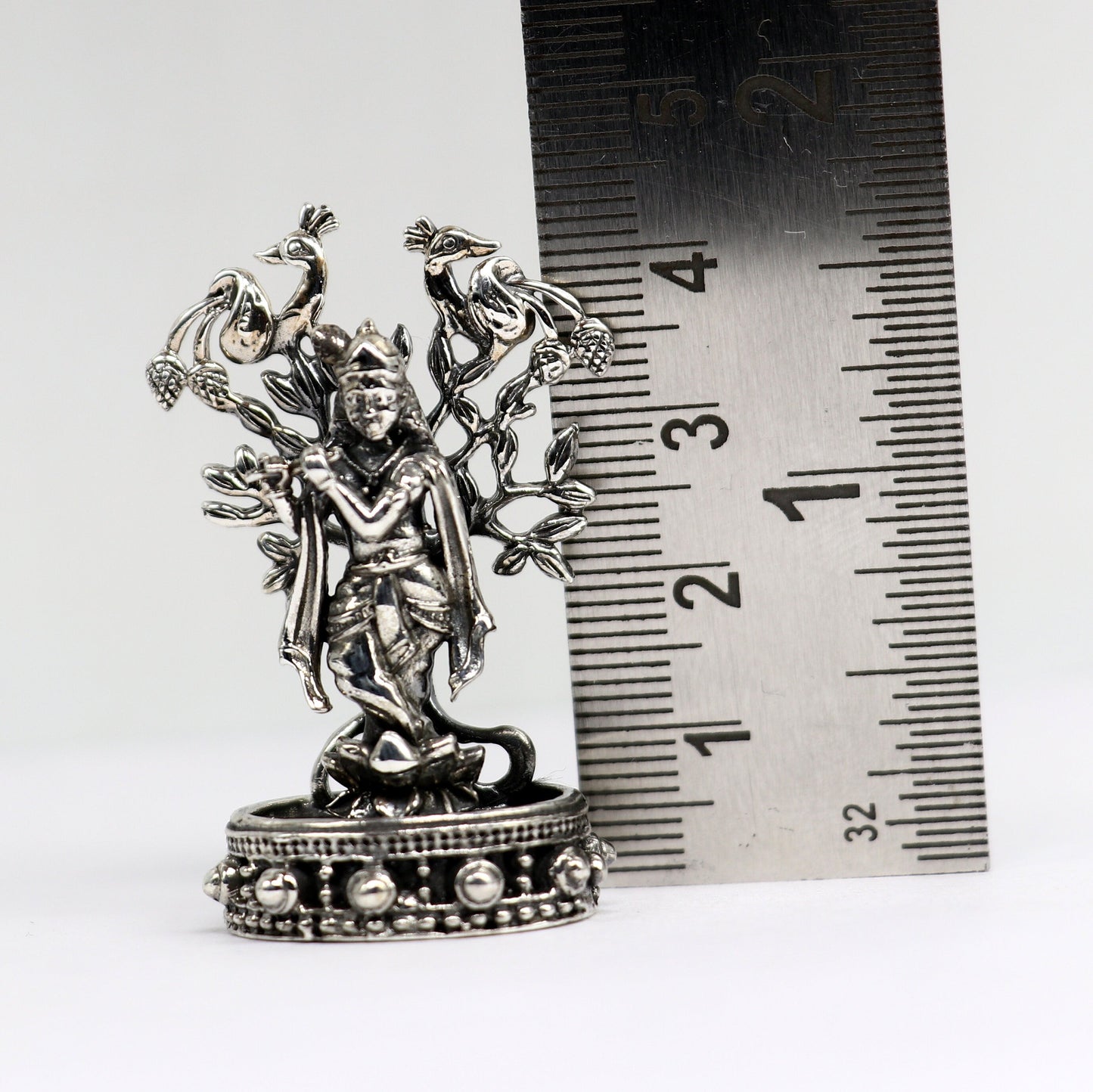 925 Sterling silver handmade antique design Idols Lord Krishna with flute standing Statue figurine, puja articles decorative gift art37 - TRIBAL ORNAMENTS
