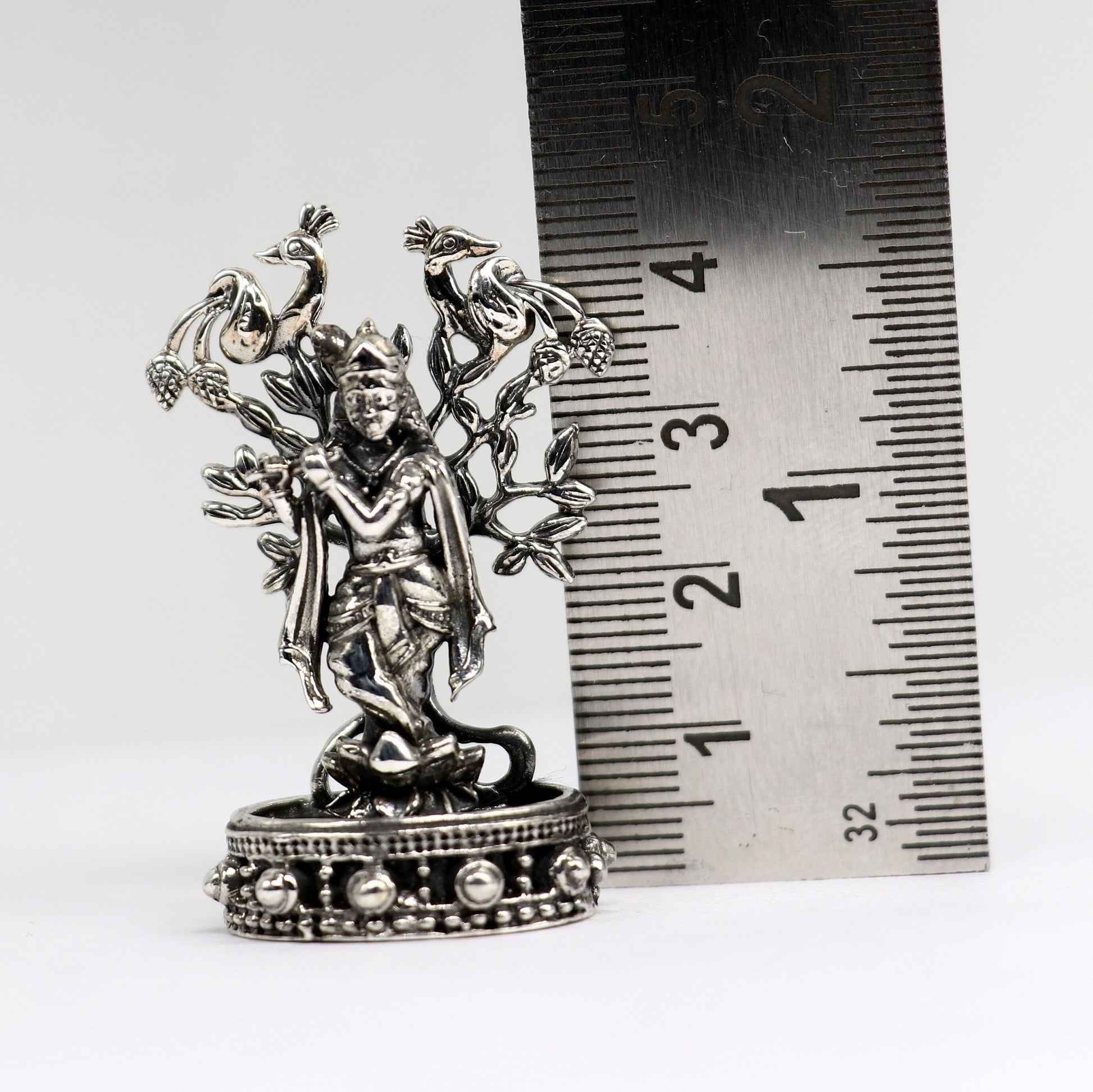 925 Sterling silver handmade antique design Idols Lord Krishna with flute standing Statue figurine, puja articles decorative gift art37 - TRIBAL ORNAMENTS