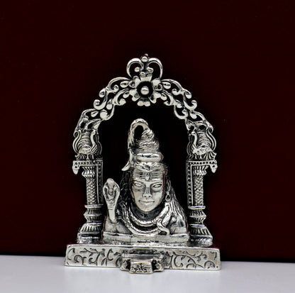 925 Sterling silver Lord Shiva idol statue, handmade antique Indian Hindu figurine for puja and decorative gift.