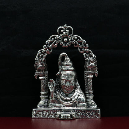 925 Sterling silver Lord Shiva figurine, handmade antique-style Indian Hindu idol for puja and decorative gift purposes.