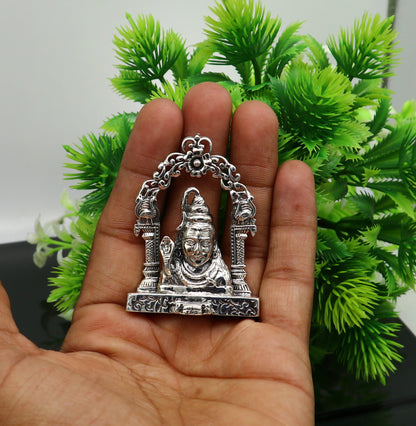 Sterling silver handmade Lord Shiva idol statue, antique look Indian Hindu figurine, decorative puja art piece by TRIBAL ORNAMENTS