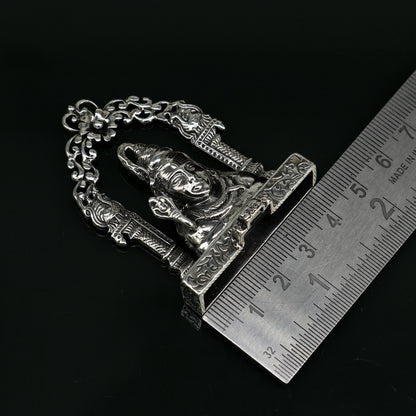 925 Sterling silver handmade Lord Shiva idol in antique style, Indian Hindu statue for puja and decorative gift.