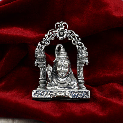 Sterling silver handmade Lord Shiva idol statue with antique look, perfect for Hindu puja and decorative gift.