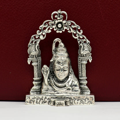 925 Sterling silver handmade Lord Shiva idol, antique-style Indian Hindu statue for puja and decorative gifting.