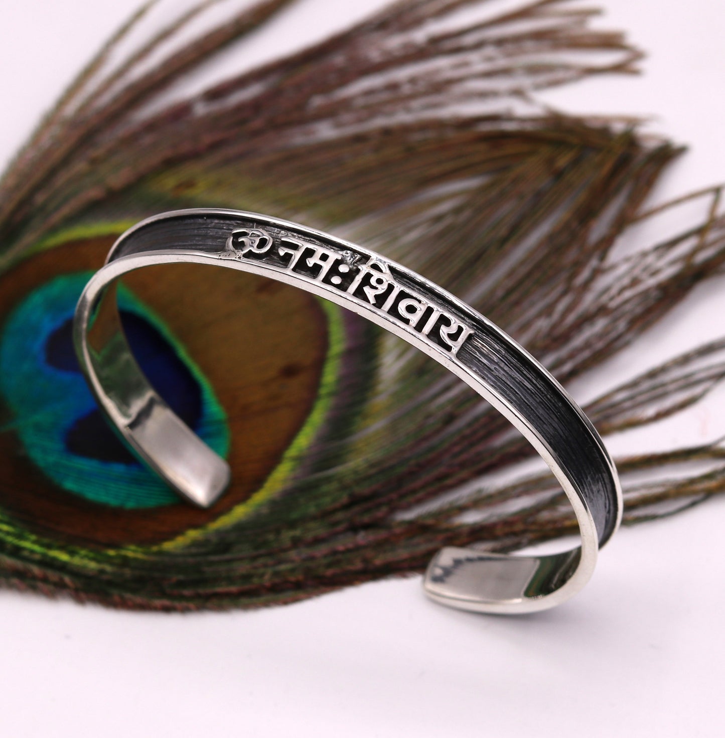 925 sterling silver handmade aum namah shivay mantra bracelet kada open face kada unisex shiva bracelet jewelry from india cuff48 - TRIBAL ORNAMENTS