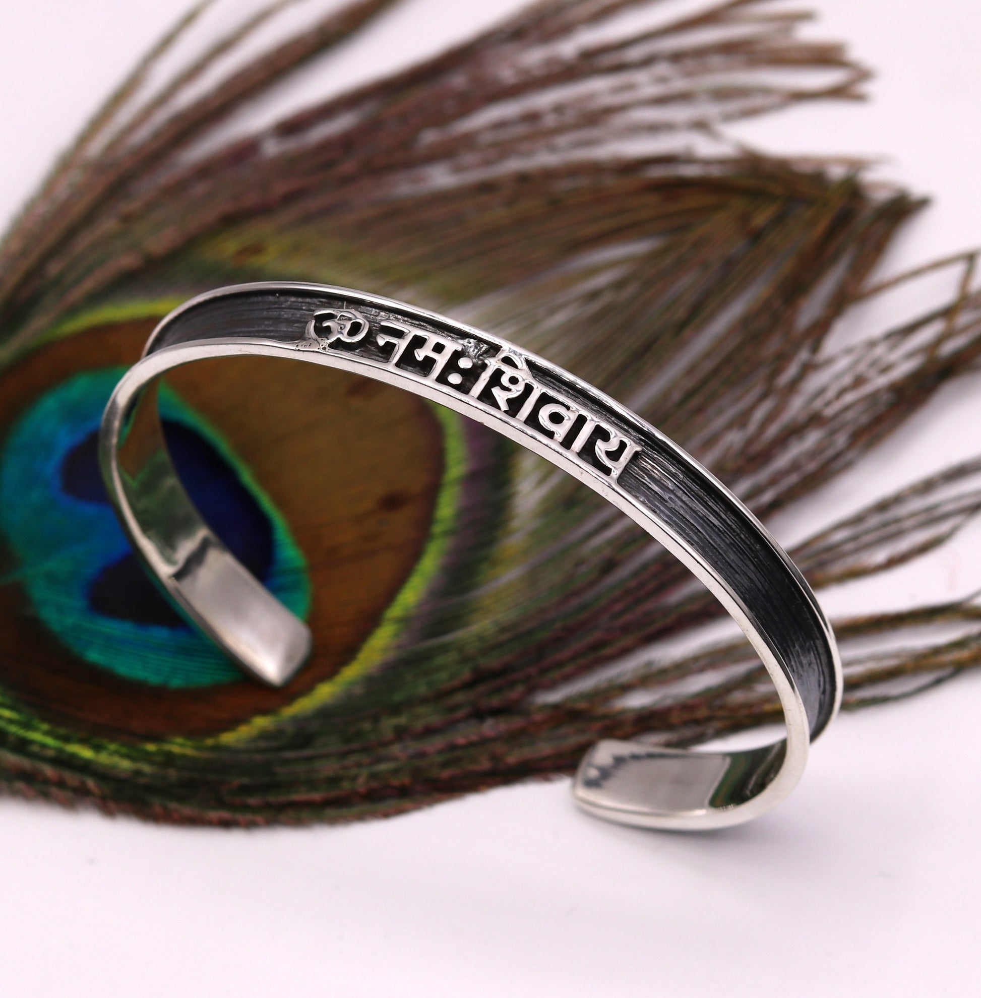 925 sterling silver handmade aum namah shivay mantra bracelet kada open face kada unisex shiva bracelet jewelry from india cuff48 - TRIBAL ORNAMENTS