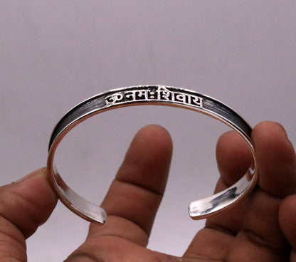 Unisex 925 sterling silver OM Namah Shivay mantra bangle cuff bracelet from Tribal Ornaments, featuring intricate handmade design.