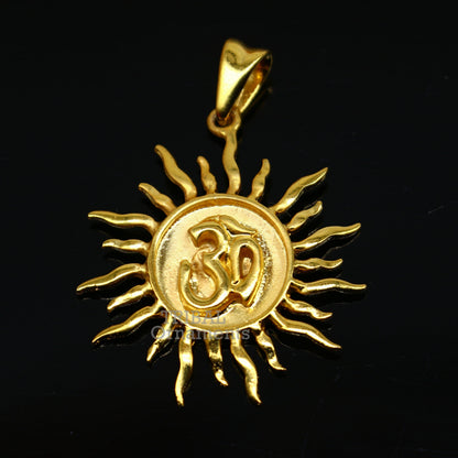 Sterling silver Aum/OM pendant with gold polish, handmade tribal jewelry, unisex design, perfect for gifting.
