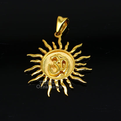 Sterling silver Aum/OM pendant with gold polish, handmade tribal design, unisex jewelry, perfect for gifting.