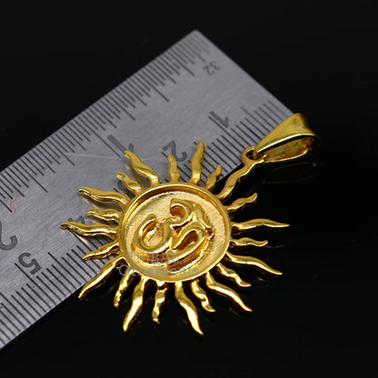 Sterling silver Aum/OM pendant with gold polish, unisex design, handmade jewelry by Tribal Ornaments.