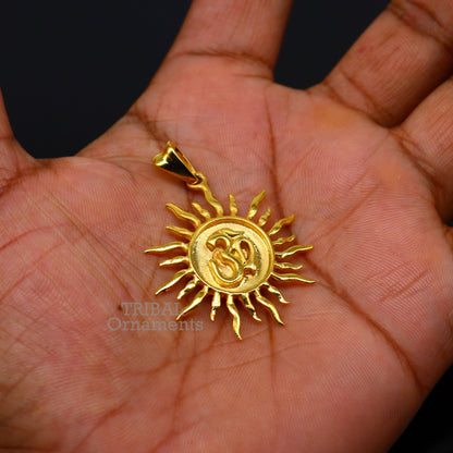 Sterling silver Aum/OM pendant with gold polish, unisex handmade jewelry by Tribal Ornaments, intricate design, perfect for gifting.