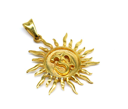 Sterling silver Aum/Om pendant by TRIBAL ORNAMENTS with gold polish, unisex design, intricate handmade jewelry.