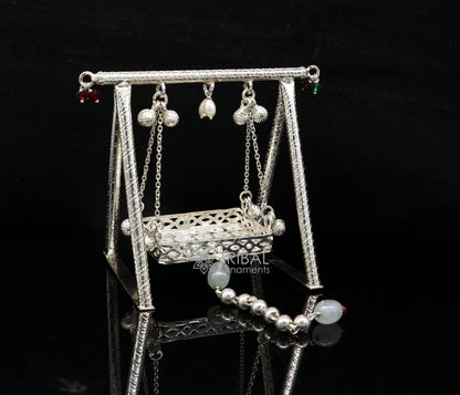925 Sterling silver handmade Bal Gopala Krishna swing, child Krishna jhula, detailed silver Laddu Gopal art, TRIBAL ORNAMENTS