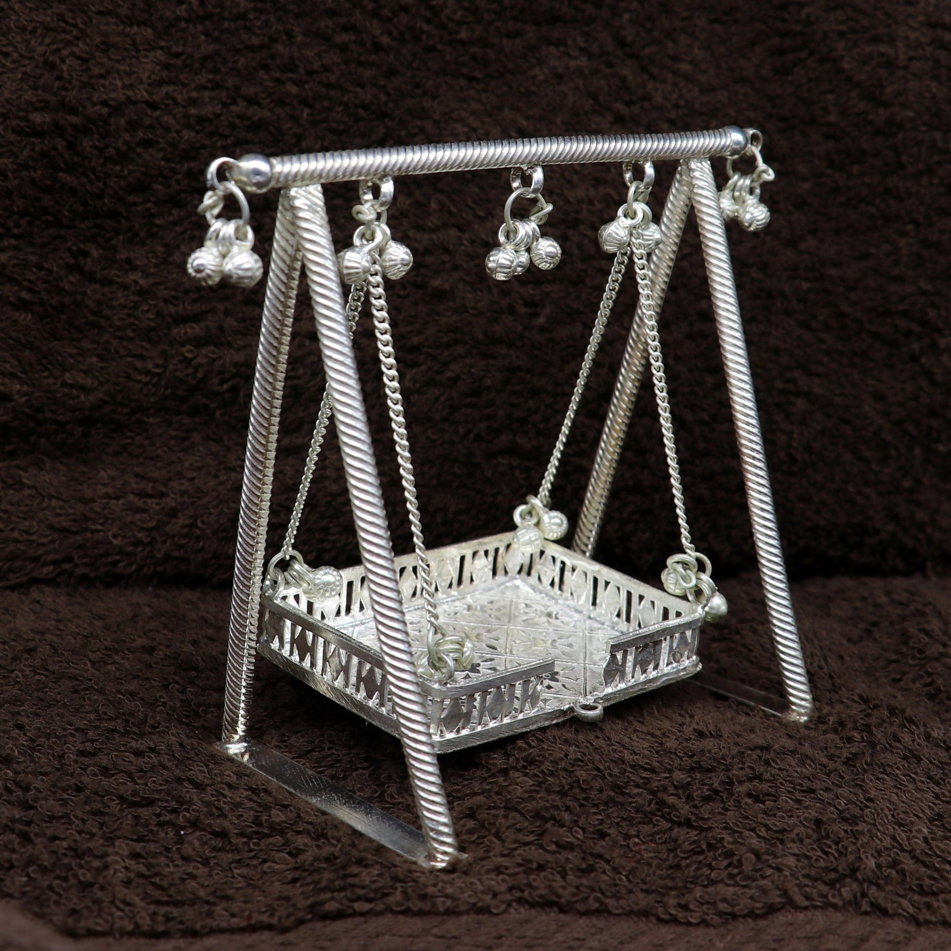 925 sterling silver handmade Bal Gopala jhula, little Krishna swing, child krishan palana, silver jhula, laddu gopal jhula, silver art su84 - TRIBAL ORNAMENTS