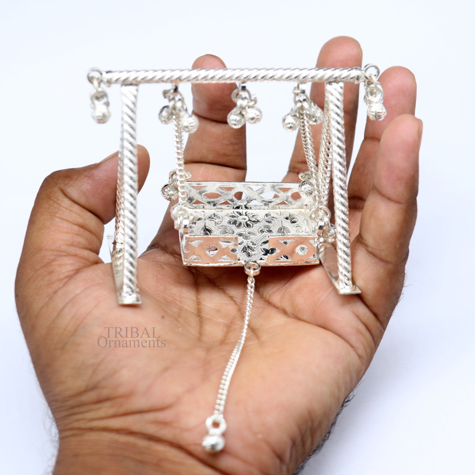 925 Sterling silver handmade Bal Gopala jhula, little Krishna swing, child Krishna palana, silver jhula, laddu gopal jhula, silver art su725 - TRIBAL ORNAMENTS