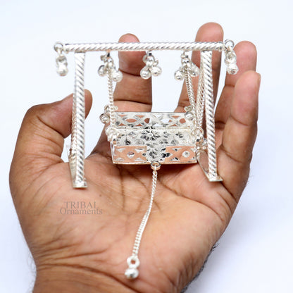 925 Sterling silver handmade Bal Gopala jhula, little Krishna swing, child Krishna palana, silver jhula, laddu gopal jhula, silver art su725 - TRIBAL ORNAMENTS