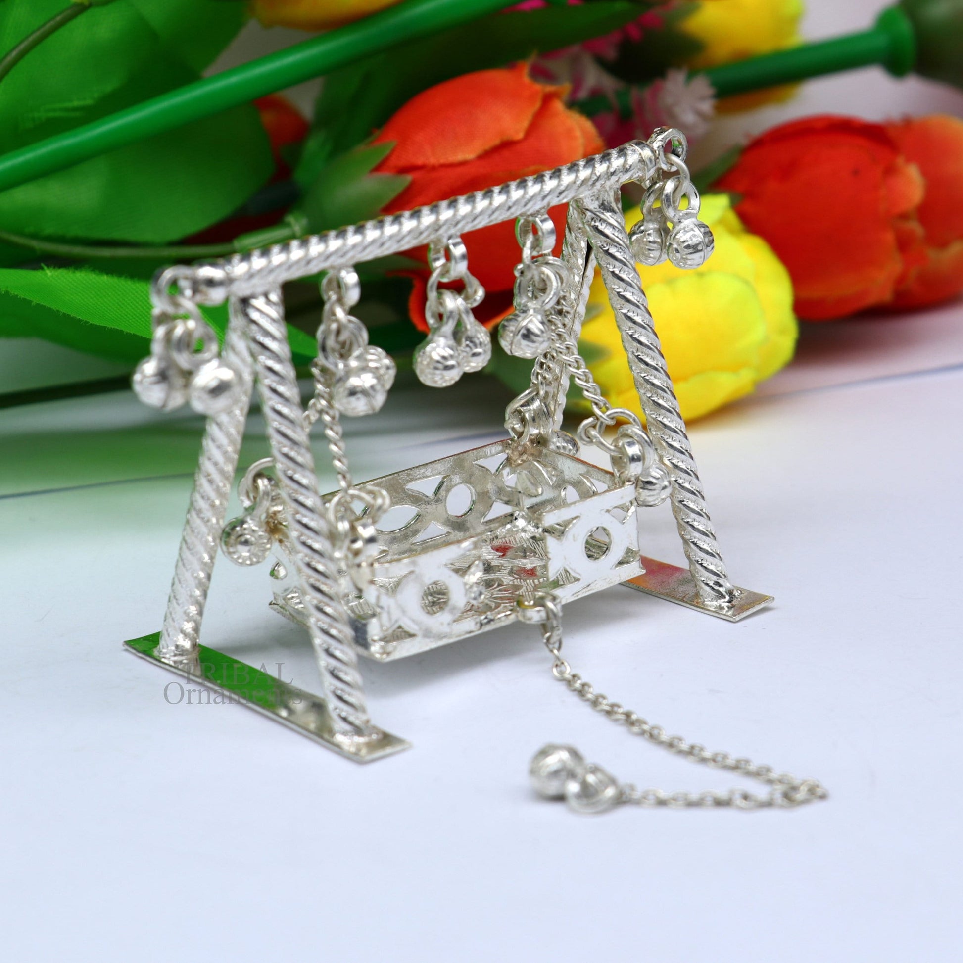 925 Sterling silver handmade Bal Gopala jhula, little Krishna swing, child Krishna palana, silver jhula, laddu gopal jhula, silver art su726 - TRIBAL ORNAMENTS