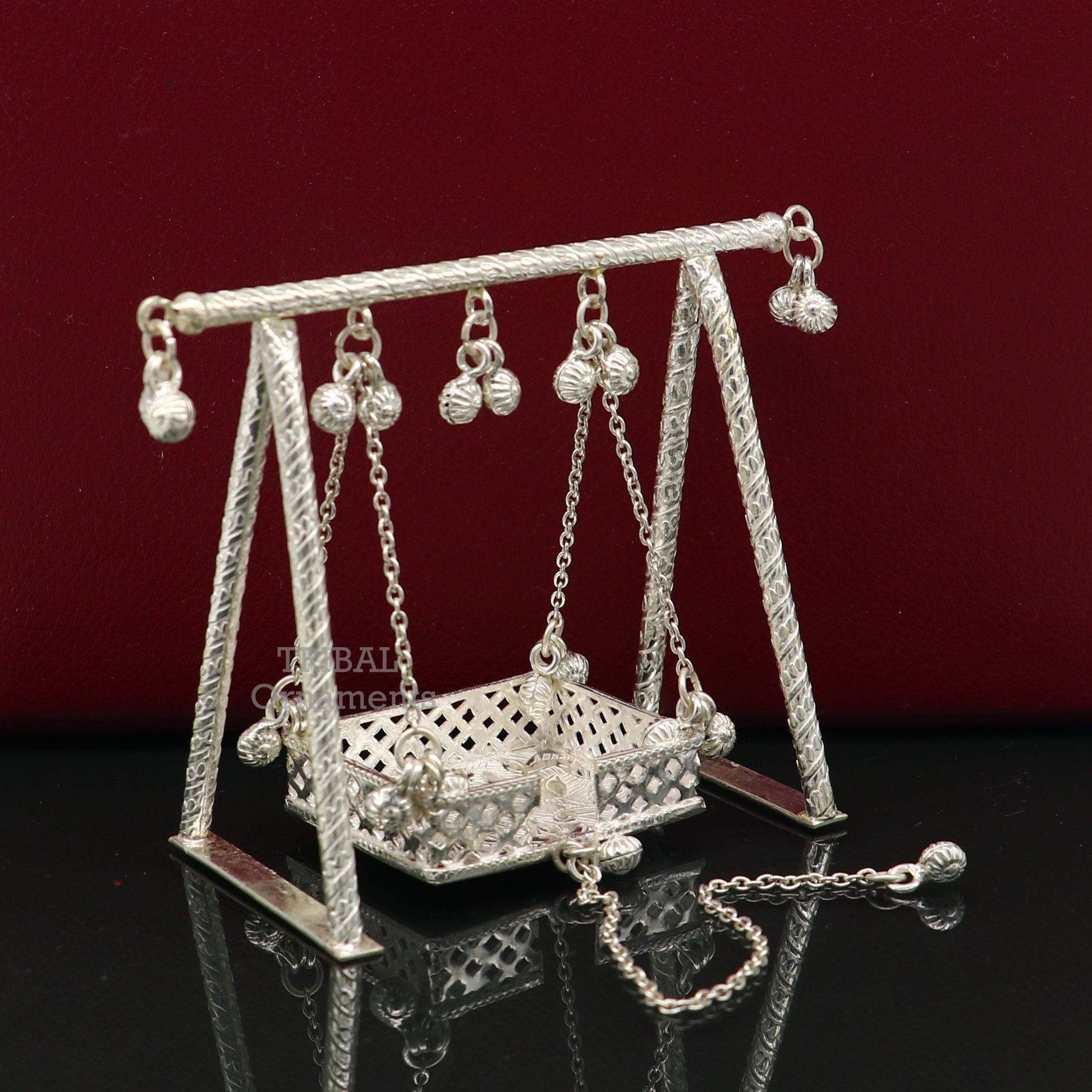 925 Sterling silver handmade Bal Gopala jhula, little Krishna swing, child Krishna palana, silver jhula, laddu gopal jhula, silver art su765 - TRIBAL ORNAMENTS