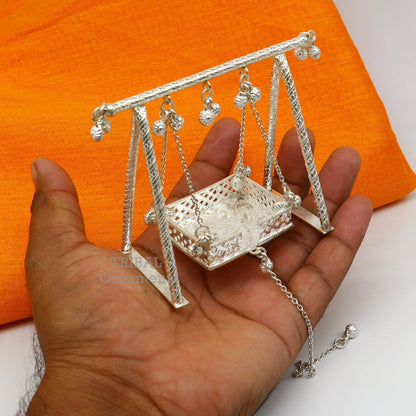 925 Sterling silver handmade Bal Gopala jhula, little Krishna swing, child Krishna palana, silver jhula, laddu gopal jhula, silver art su765 - TRIBAL ORNAMENTS