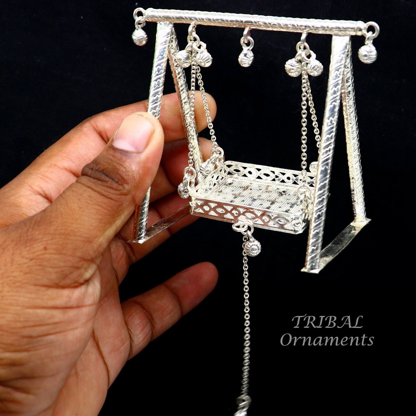 925 Sterling silver handmade Bal Gopala jhula, little Krishna swing, child Krishna palana, silver jhula, laddu gopal jhula, silver art su817 - TRIBAL ORNAMENTS