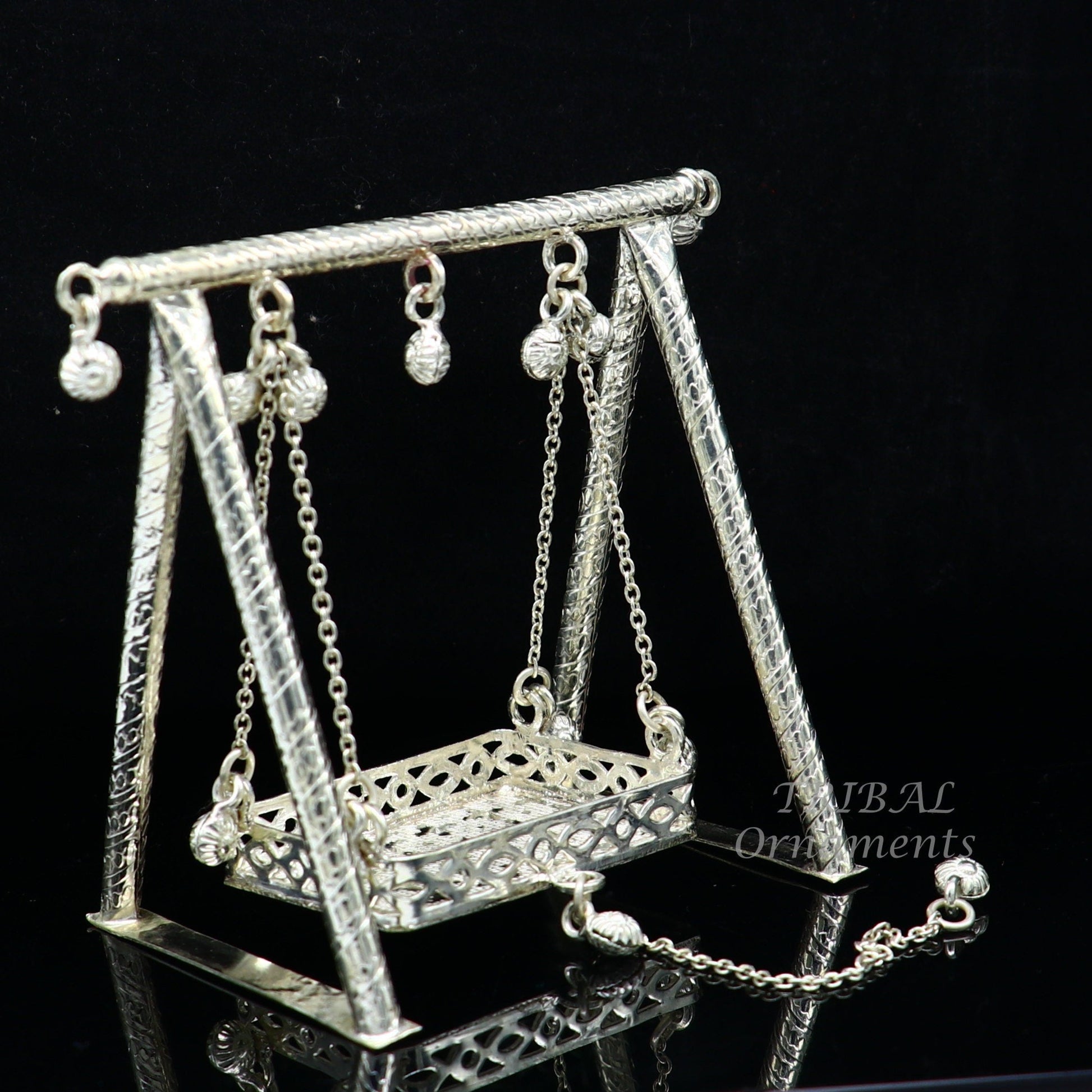 925 Sterling silver handmade Bal Gopala jhula, little Krishna swing, child Krishna palana, silver jhula, laddu gopal jhula, silver art su817 - TRIBAL ORNAMENTS