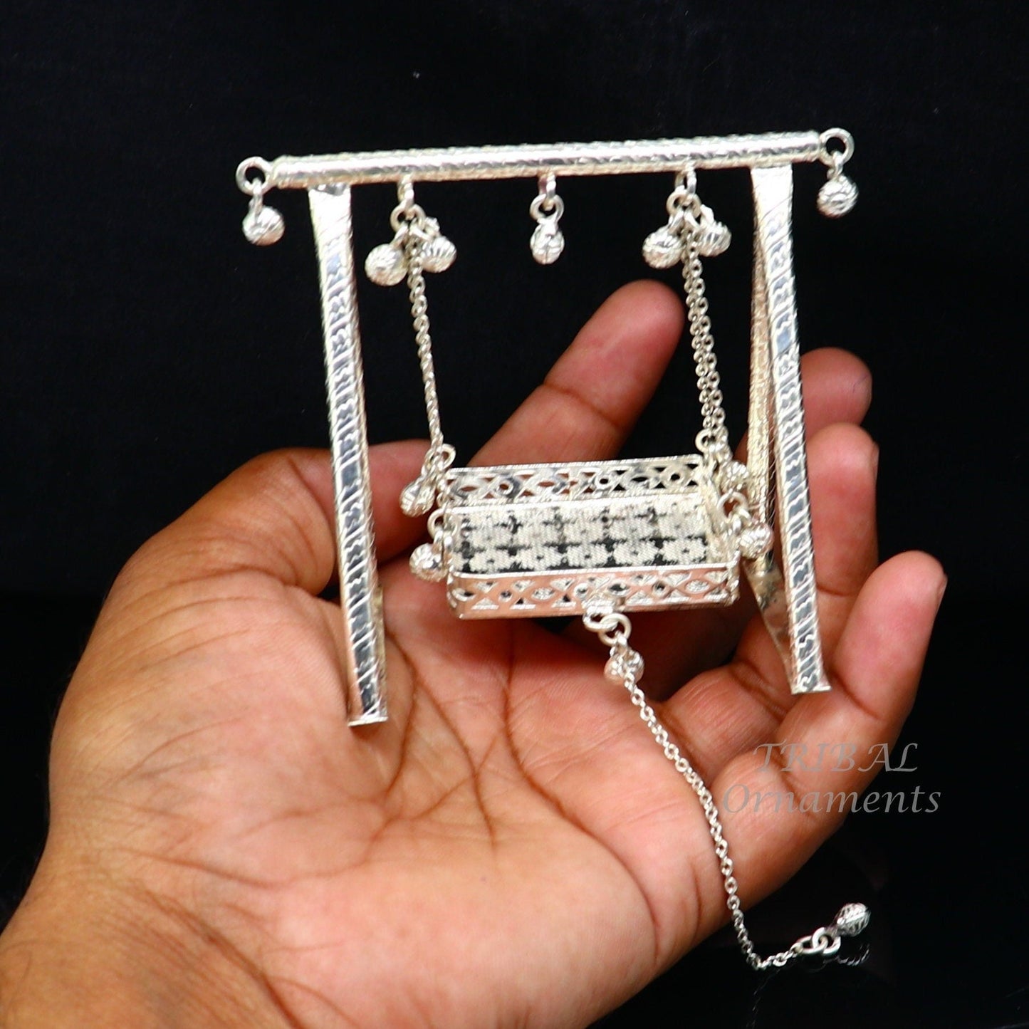 925 Sterling silver handmade Bal Gopala jhula, little Krishna swing, child Krishna palana, silver jhula, laddu gopal jhula, silver art su817 - TRIBAL ORNAMENTS