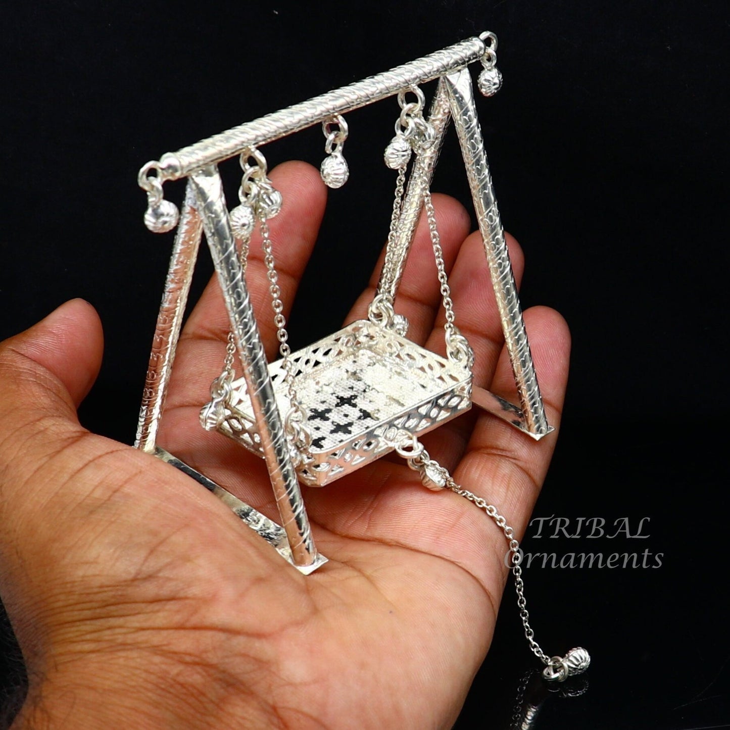 925 Sterling silver handmade Bal Gopala jhula, little Krishna swing, child Krishna palana, silver jhula, laddu gopal jhula, silver art su817 - TRIBAL ORNAMENTS