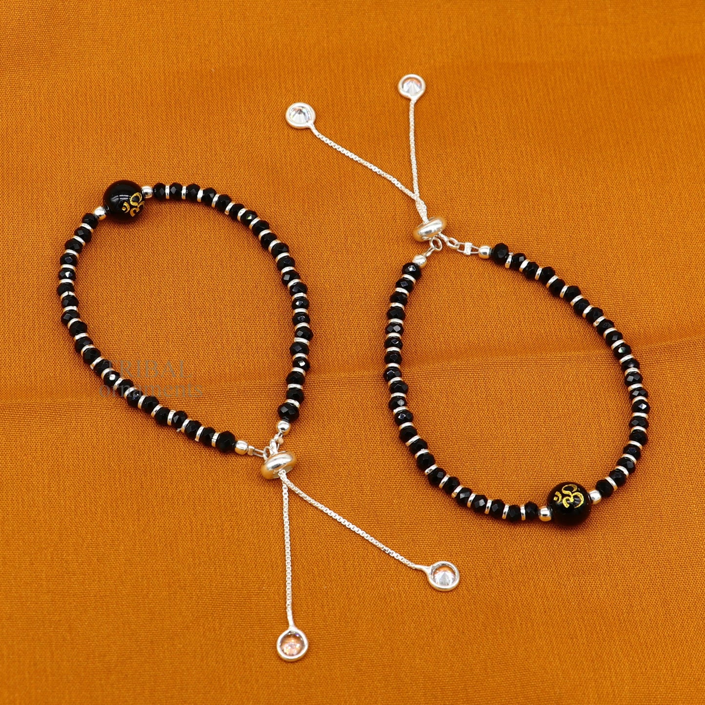 925 sterling silver handmade beaded bracelet, best girl's jewelry excellent adjustable girl's Aum beads bracelet from india bbr26 - TRIBAL ORNAMENTS