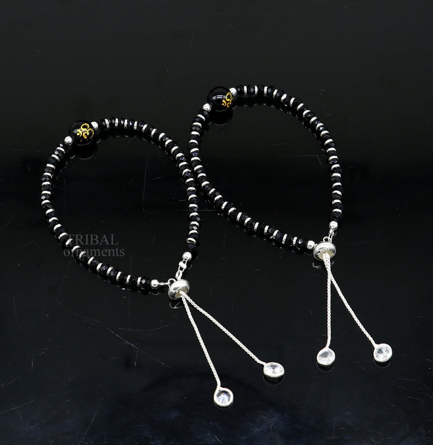 925 sterling silver handmade beaded bracelet, best girl's jewelry excellent adjustable girl's Aum beads bracelet from india bbr26 - TRIBAL ORNAMENTS
