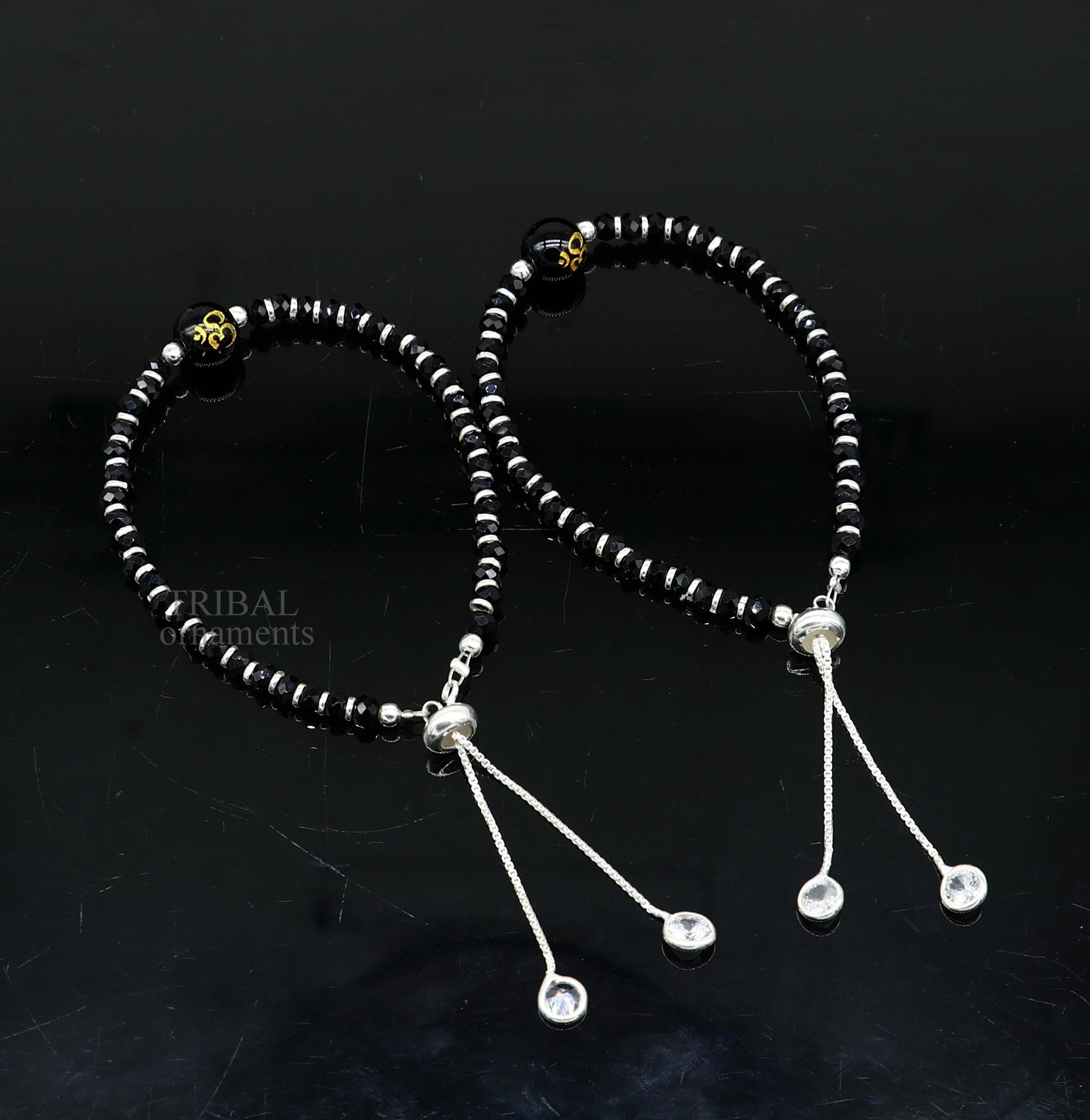 925 sterling silver handmade beaded bracelet, best girl's jewelry excellent adjustable girl's Aum beads bracelet from india bbr26 - TRIBAL ORNAMENTS