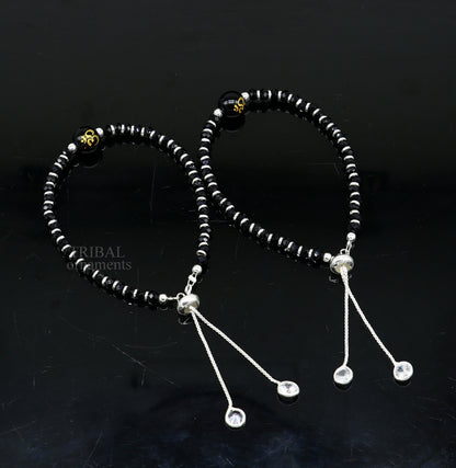 925 sterling silver handmade beaded bracelet, best girl's jewelry excellent adjustable girl's Aum beads bracelet from india bbr26 - TRIBAL ORNAMENTS