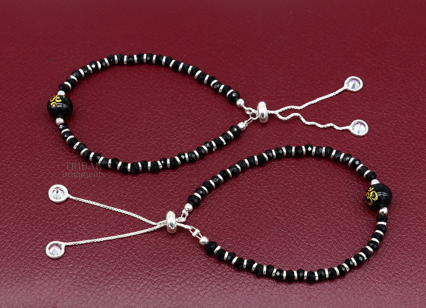 925 sterling silver handmade beaded bracelet, best girl's jewelry excellent adjustable girl's Aum beads bracelet from india bbr26 - TRIBAL ORNAMENTS