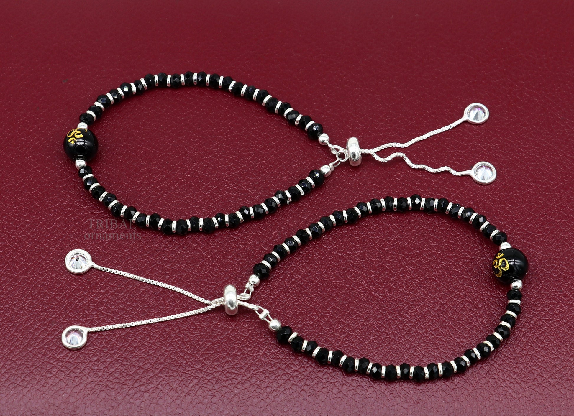 925 sterling silver handmade beaded bracelet, best girl's jewelry excellent adjustable girl's Aum beads bracelet from india bbr26 - TRIBAL ORNAMENTS