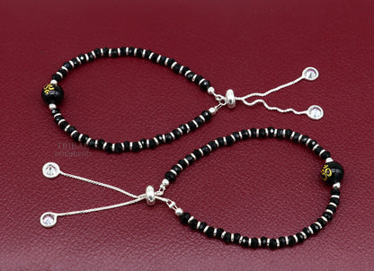 925 sterling silver handmade beaded bracelet, best girl's jewelry excellent adjustable girl's Aum beads bracelet from india bbr26 - TRIBAL ORNAMENTS