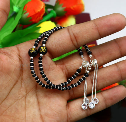 925 sterling silver handmade beaded bracelet, best girl's jewelry excellent adjustable girl's Aum beads bracelet from india bbr26 - TRIBAL ORNAMENTS